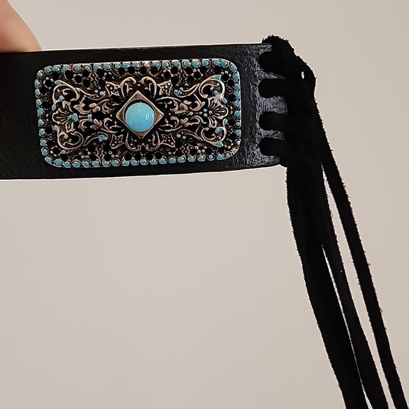 Vintage albatros leather/suede turquoise belt - Picture 3 of 7